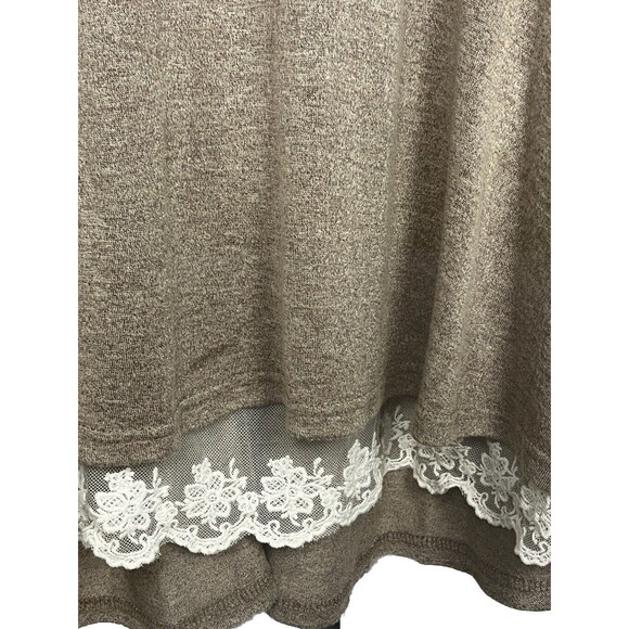 Umgee Top Tunic Long Sleeve Lace Hem Scoop Neck Stretch Brown Small Cottage Boho - Picture 4 of 6